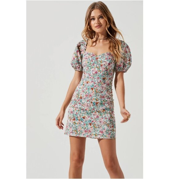 ASTR SKYLAR FLORAL PUFF SLEEVE MINI DRESS Size Small NWT - Picture 3 of 8